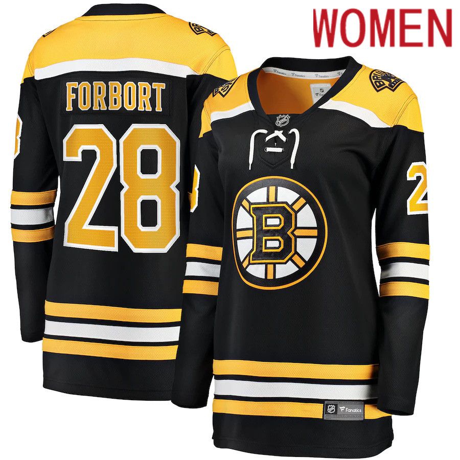 Women Boston Bruins 28 Derek Forbort Fanatics Branded Black Home Breakaway Player NHL Jersey